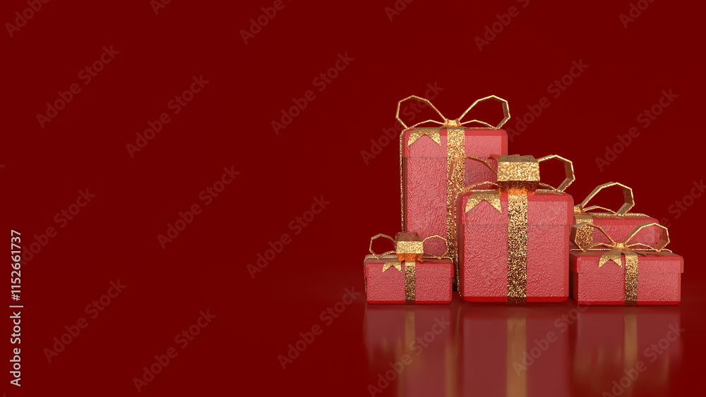 Fototapeta premium The Red gift box for celebration or holiday concept 3d rendering.