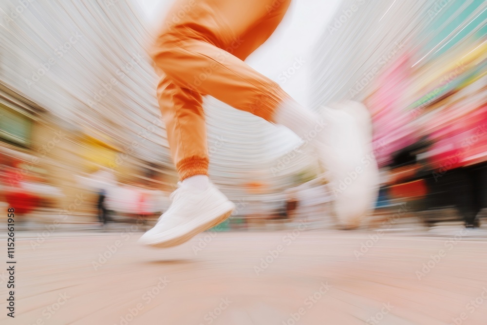 Naklejka premium Dynamic Street Dance in Urban Plaza with Surreal Motion Blur