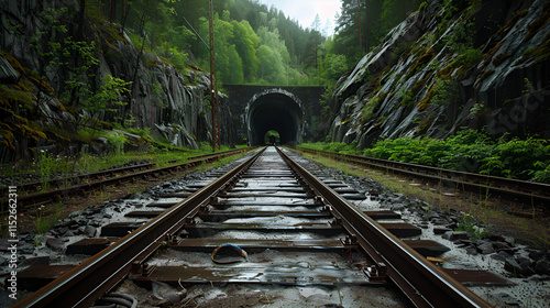 Railway Tracks Flooded Near Tunnel Entrance

 photo