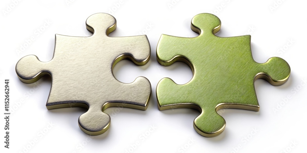 Fototapeta premium render of two puzzle pieces fitting together to illustrate cooperation concept, cooperation, teamwork