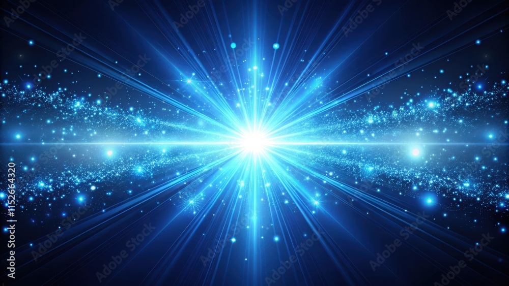 Fototapeta premium Dark blue abstract background with glowing particle light rays, blue, abstract, background, glow, particle, light, ray, beam