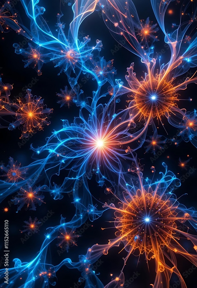 Naklejka premium Abstract Blue And Orange Floral Light Design