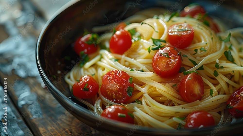 Simple Spaghetti Aglio e Olio with Cherry Tomatoes and Parsley Simple Spaghetti Aglio e Olio with Cherry Tomatoes and Parsley