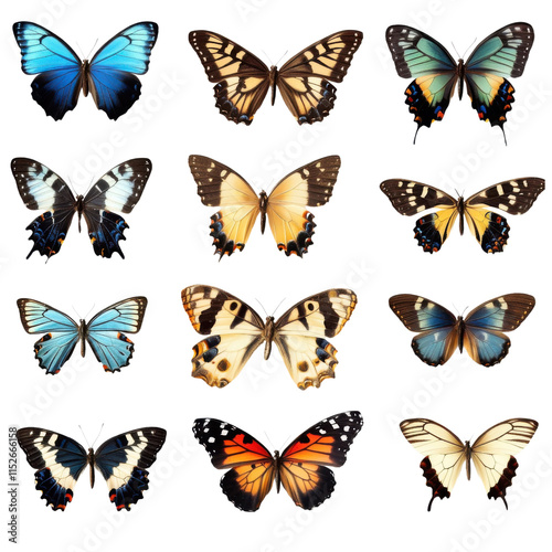 butterflies collection on white background photo