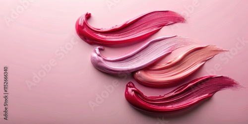 Minimalistic lipstick swirls on soft pink background showcasing rich color and silky texture , vibrant