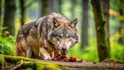 A hungry wolf looking for food in the forest, wolf, predator, searching, hunting, wildlife, nature, carnivore, wild photo