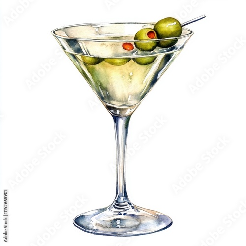 Wallpaper Mural Watercolor Martini Cocktail with Olives - Watercolor illustrations Torontodigital.ca