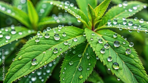 A close-up shot of Eupatorium perfoliatum leaves with water drops, used for treating fever and colds photo