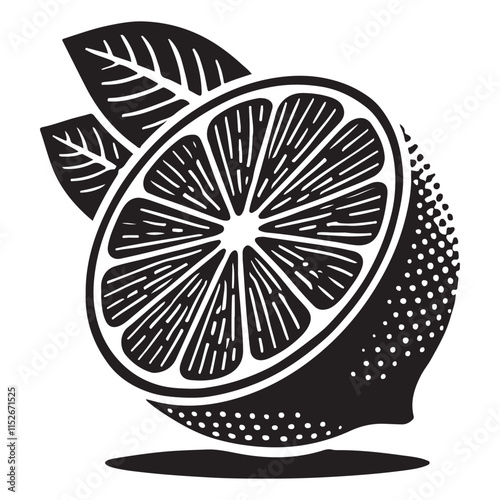Lemon Silhouette Vector Illustration, Solid White Background.