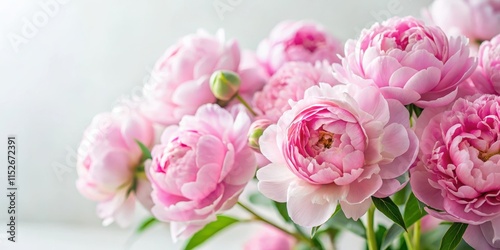 Fototapeta Naklejka Na Ścianę i Meble -  Delicate pink peonies in soft focus on a white background, garden flowers
