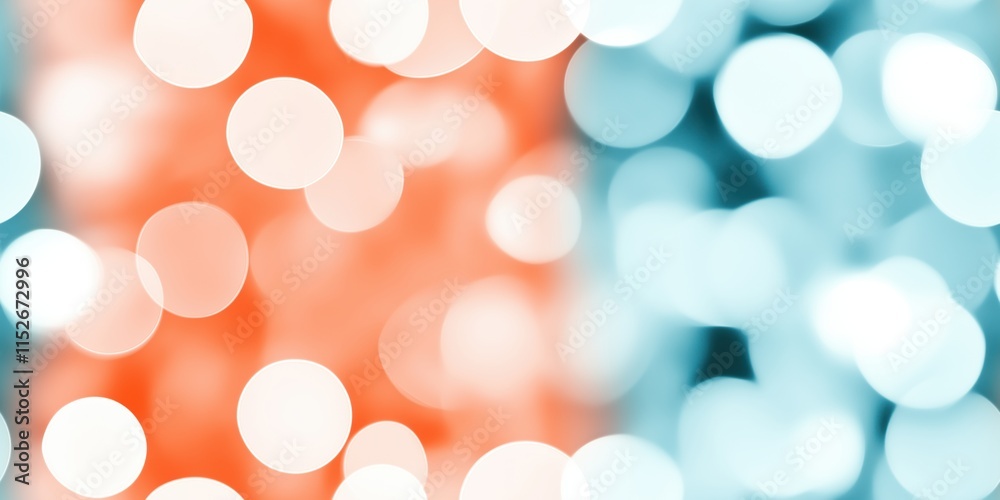 Fototapeta premium Bokeh light effect with vibrant teal and coral tones creating a soft blurred background
