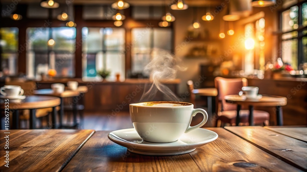 A single cup of coffee sits alone on a small table in a bustling coffee shop, surrounded by empty cups and steaming mugs, table setting, daily essentials A single cup of coffee sits alone on a small table in a bustling coffee shop, surrounded by empty cups and steaming mugs, table setting, daily essentials