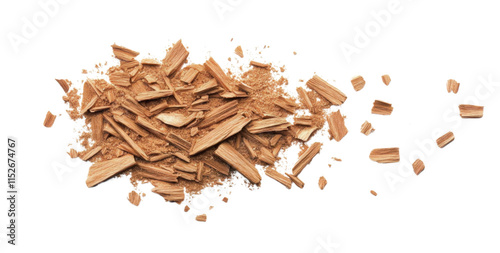 wood chips explosion on white background