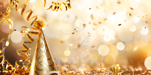 2025 Happy New Year and Birthday Celebration with Gold Party Decor

 photo