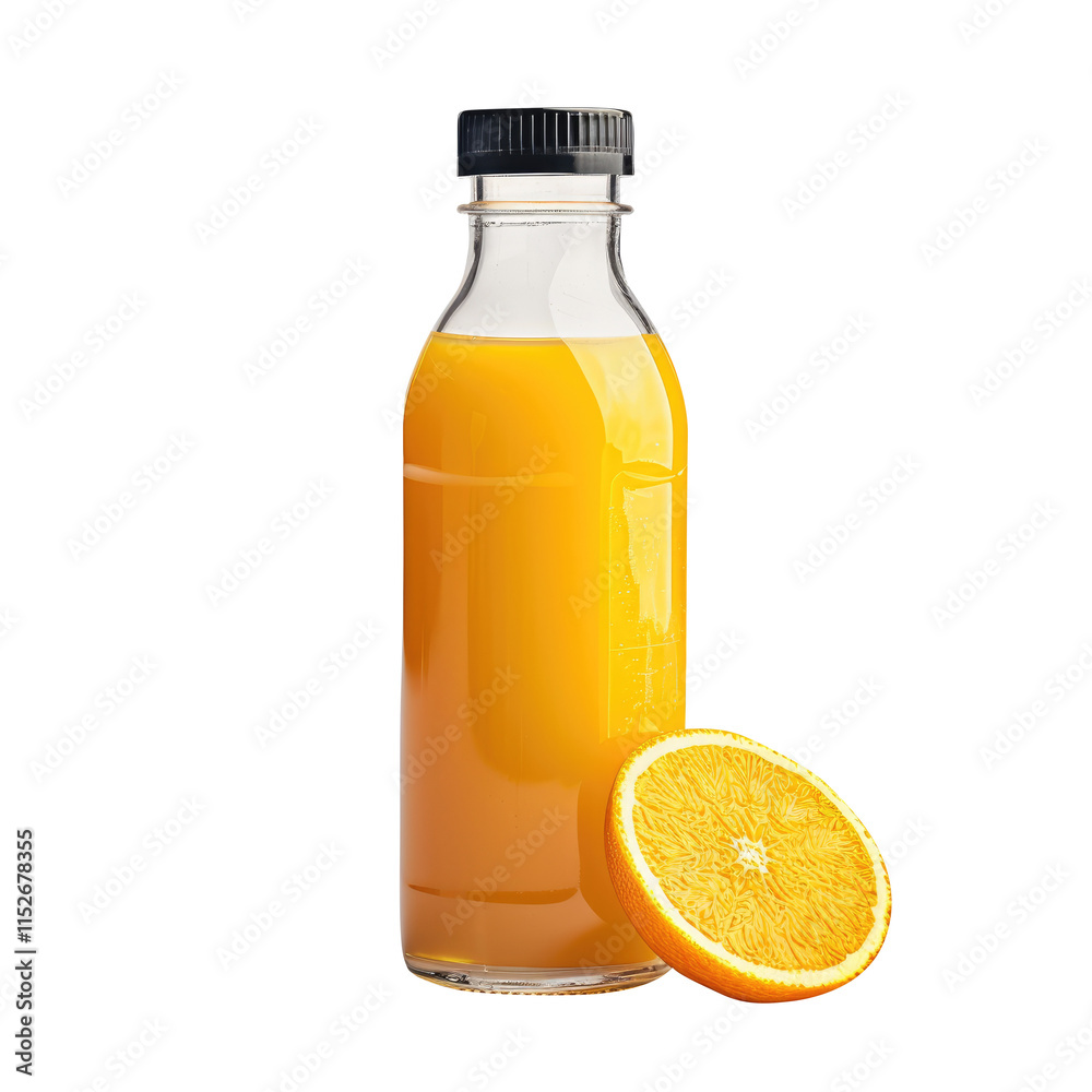 bottle of orange juice isolated on transparent white background, clipping path