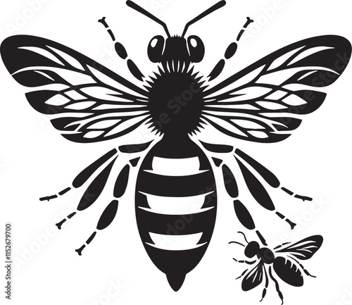 Bee Silhouette line art vector illustration on white background