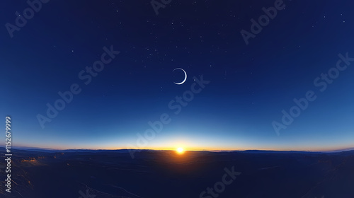 Solar eclipse panoramic view of the sky while the moon blocks the sun. Eclipser. Illustration photo