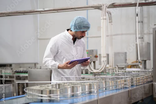 Fototapeta Inspector in the manufacturing industry, machinery control, technology, quality control