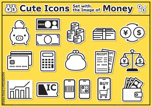 お金・経済のかわいいステッカー風アイコン素材　影あり