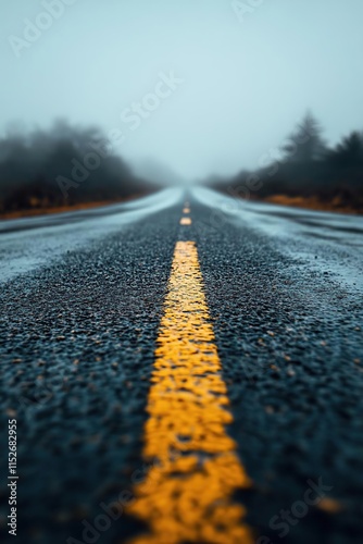 a close up of a road with a yellow line on the middle
