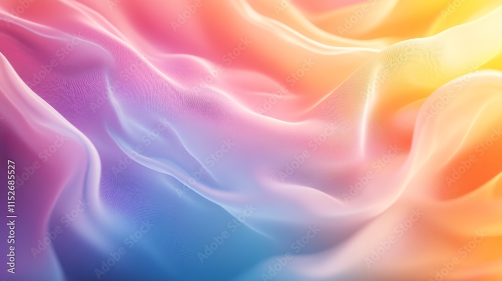 Obraz premium Soft Waves of Colorful Fabric Flowing in Gradients of Pink, Purple, Orange, and Yellow Creates a Dreamy and Ethereal Background for Various Artistic Projects