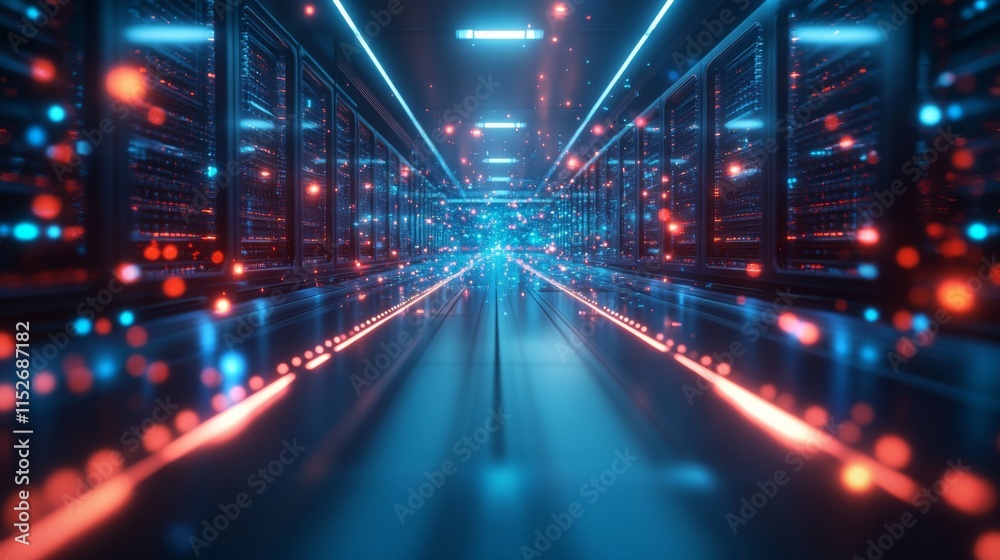 Futuristic Data Center with Server Rack Animations