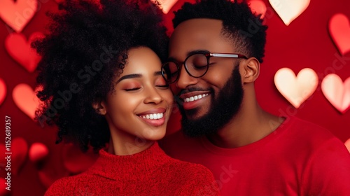 Loving Couple Embraced in Heart-Shaped Background on Valentines Day