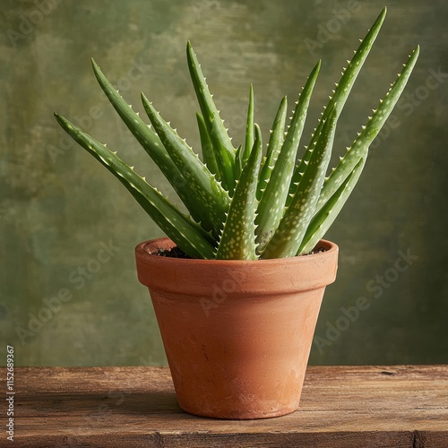 Aloe vera plant in flower pot green background indoor decor