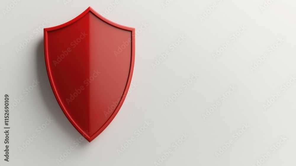 Red shield icon rendered on white background for security concepts Red shield icon rendered on white background for security concepts