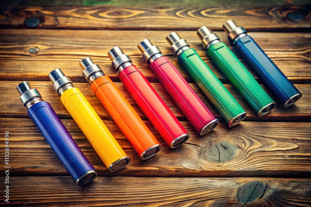 Fototapeta premium Retro vape packaging: vibrant colors, vintage style, stylish e-cigarette design, capturing old-school charm.