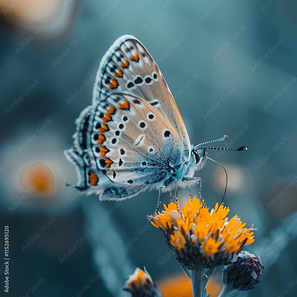 Obraz premium Butterfly Harmony: A Winged Beauty Rests on a Wildflower, Symbolizing the Delicate Balance of Ecosystems, Colorful butterfly on a vibrant floral journey during the season. 