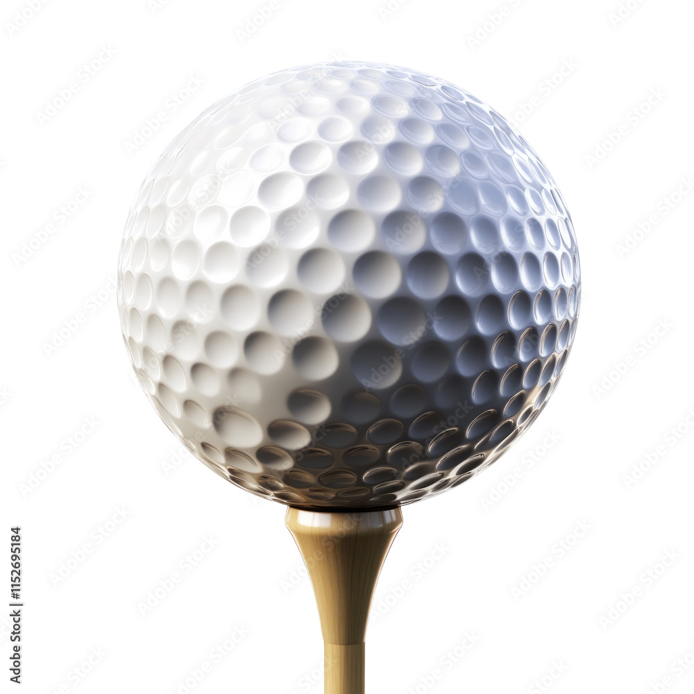 A golf ball teed up close-up with a stark transparent backdrop A golf ball teed up close-up with a stark transparent backdrop
