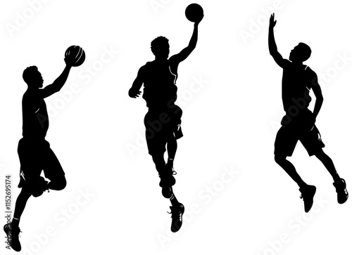 Basketball Player Silhouettes Performing Slam Dunk and Layup