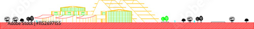 Vector sketch illustration silhouette drawing architectural engineering design unique modern museum building