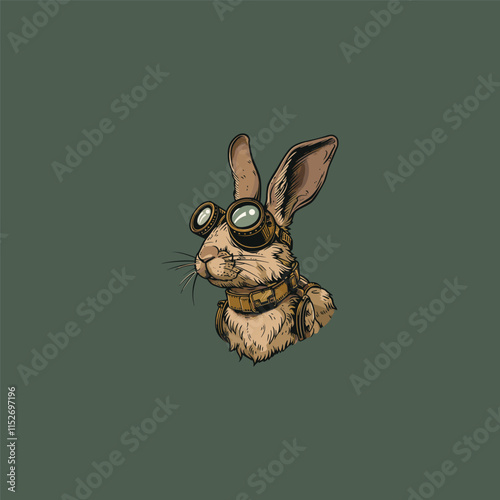 Rabbit steampunk logo design vector illustration template