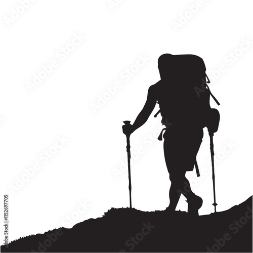 Hiking man Silhouettes. hiker with rucksacks and backpack silhouette.