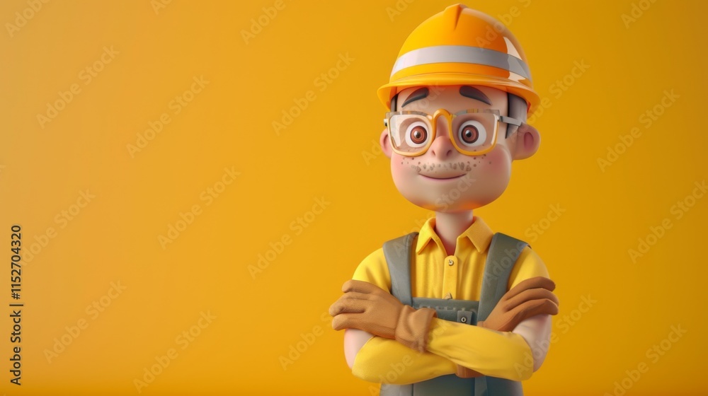 Safety First: Cartoon Construction Worker with Helmet Safety First: Cartoon Construction Worker with Helmet