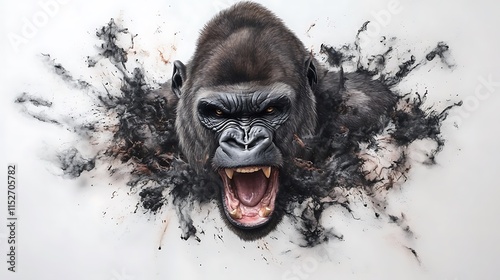 Angry Gorilla Digital Painting: Powerful Primate Artwork Burst AI Generated photo