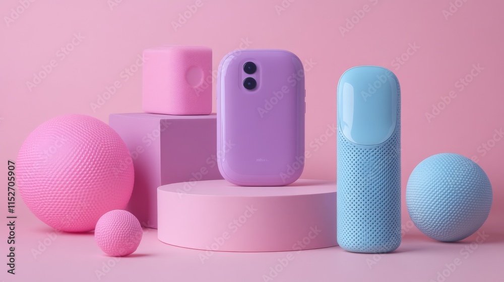 Fototapeta premium Modern Gadgets on Soft Pink Background
