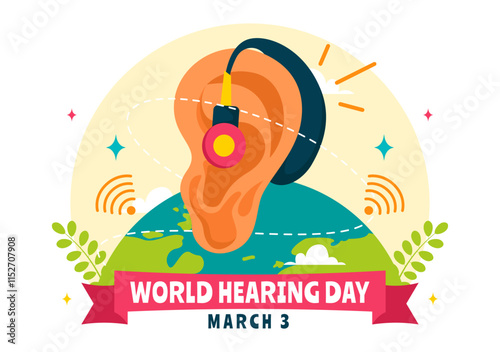 World Hearing Day Vector Illustration on March 3rd, Promoting Awareness About Preventing Deafness for Ear Health Treatments in a Flat Background