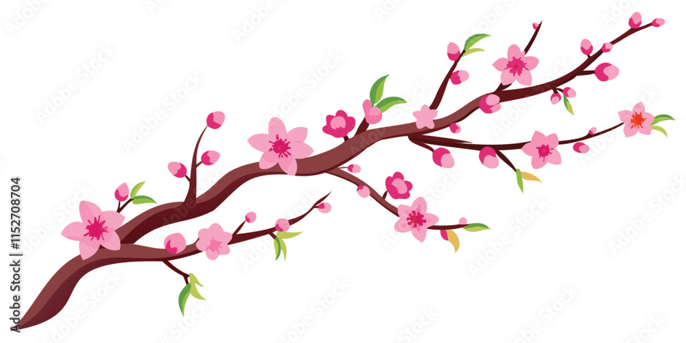 peach tree branch with many pink flowers on the corner illustration peach tree branch with many pink flowers on the corner illustration