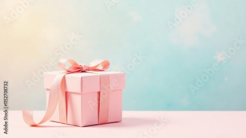 A Delicate Pink Gift Box with a Lovely Ribbon Bow on a Soft Pastel Background