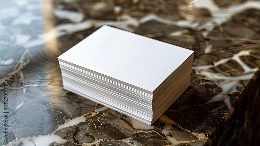 Fototapeta premium Stack of Blank White Business Cards on Marble Surface