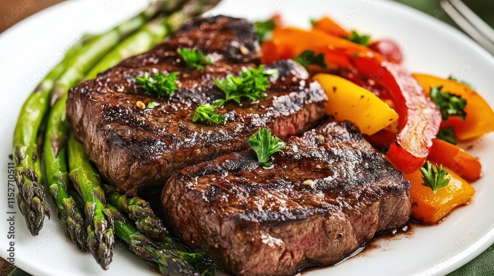 Delicious Grilled Steak with Roasted Asparagus and Bell Peppers Delicious Grilled Steak with Roasted Asparagus and Bell Peppers