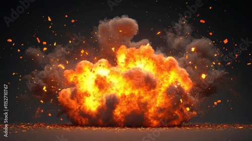 Fiery Explosion Creates Dramatic Scene with Smoke and Debris, Destruction Theme