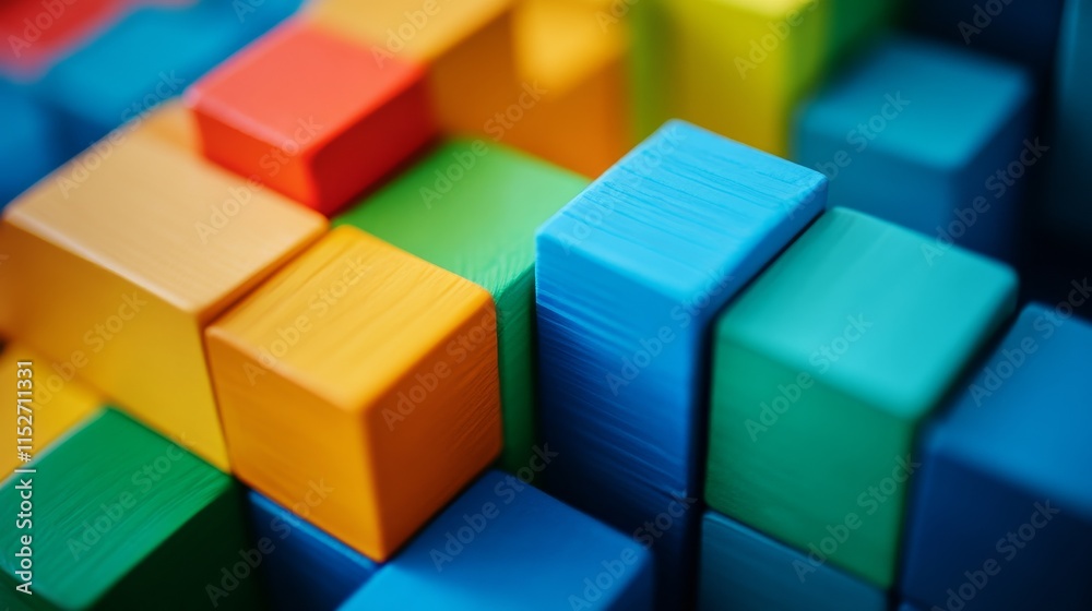 A creative block-building composition with colorful bricks arranged artistically, Contemporary construction style, photo of A creative block-building composition with colorful bricks arranged artistically, Contemporary construction style, photo of