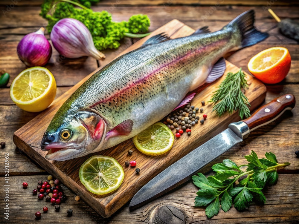 Savor succulent rainbow trout, simply prepared. Fresh from water to wooden board. Savor succulent rainbow trout, simply prepared. Fresh from water to wooden board.