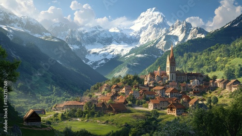 Wallpaper Mural Alpine Village Nestled in Majestic Mountains Torontodigital.ca