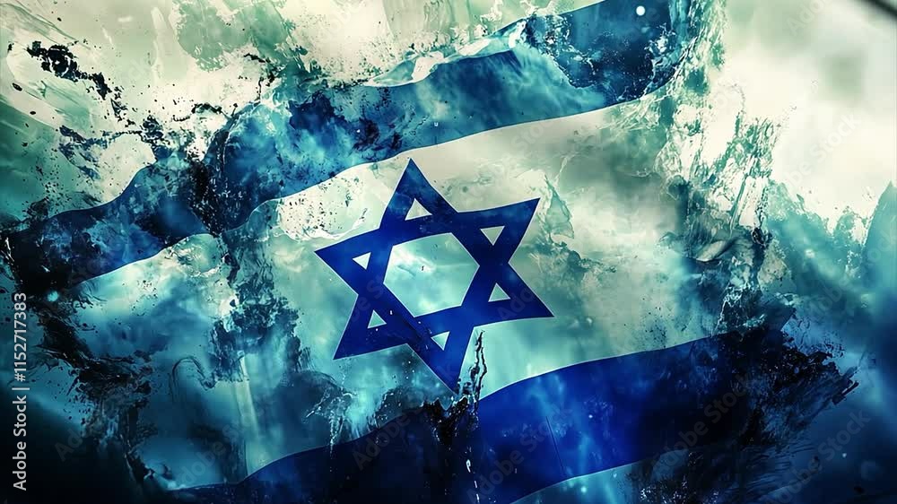 Israeli flag waving on dirty fabric undulating in the wind..