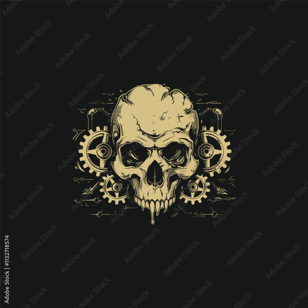 Fototapeta premium Skull head steampunk logo design t-shirt vector template illustration